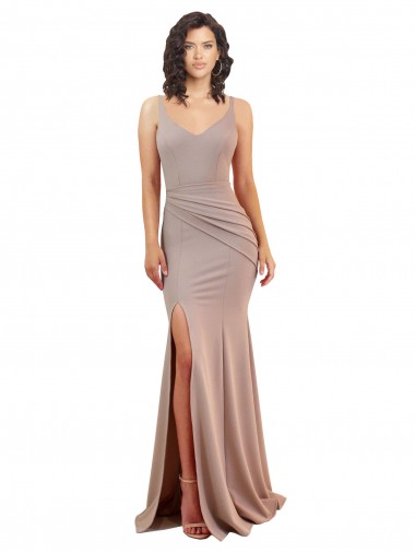 Long Sleeveless Stretch Crepe Dusty Pink Mermaid Black Tie Evening Dress for Sale