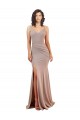 Long Sleeveless Stretch Crepe Dusty Pink Mermaid Black Tie Evening Dress