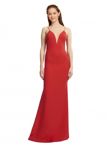 Long Sleeveless Stretch Crepe Red Spaghetti Straps Mermaid Formal Evening Dress for Sale