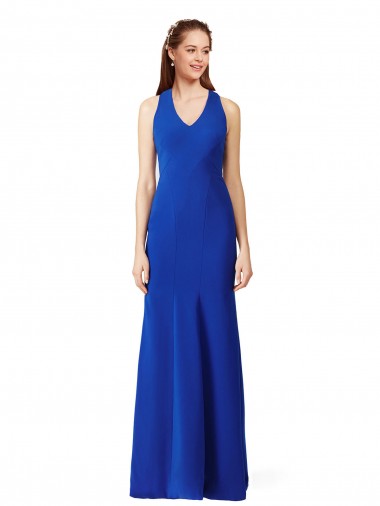 Long Sleeveless Stretch Crepe Royal Blue V-Neck Mermaid Formal Evening Dress for Sale