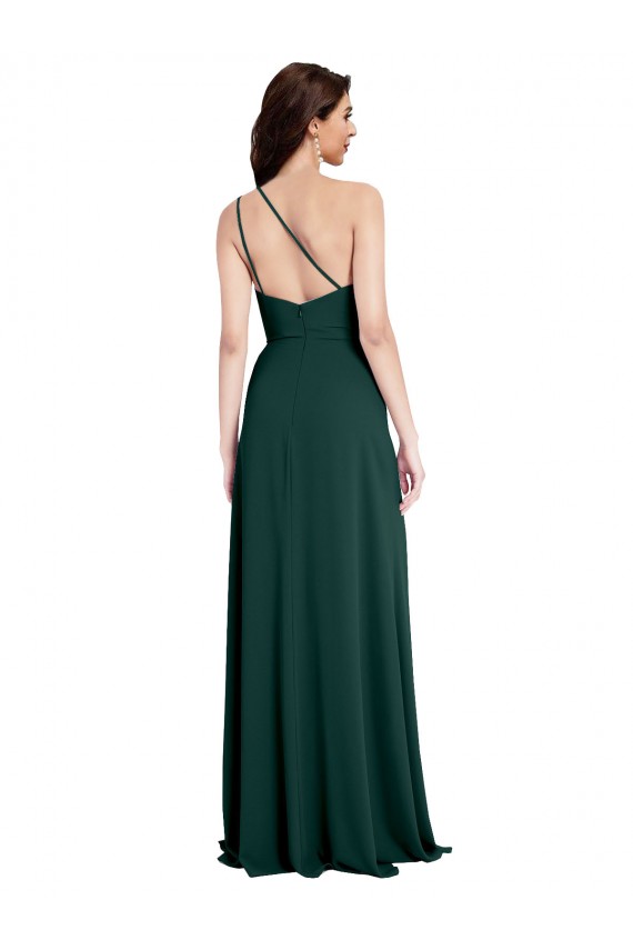 Long Sleeveless Stretch Crepe Midnight Green One Shoulder A-Line Formal Evening Dress