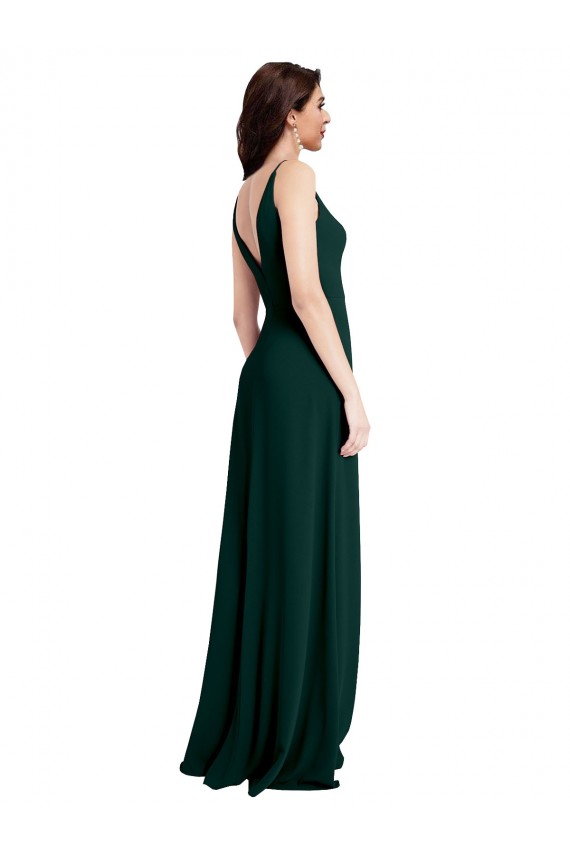 Long Sleeveless Stretch Crepe Midnight Green A-Line Formal Evening Dress