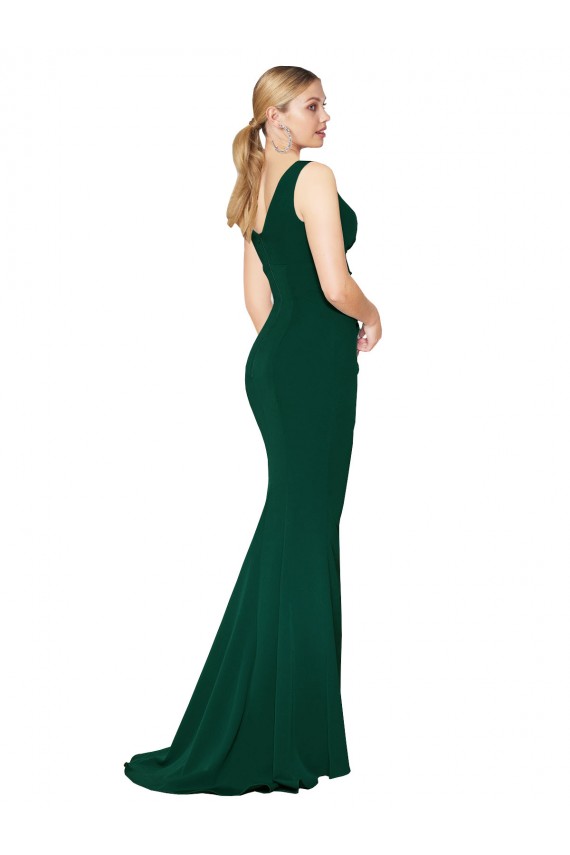 Long Sleeveless Stretch Crepe Midnight Green Mermaid Formal Evening Dress