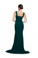 Sweep Train Sleeveless Stretch Crepe Midnight Green Sheath Semi Formal Evening Dress