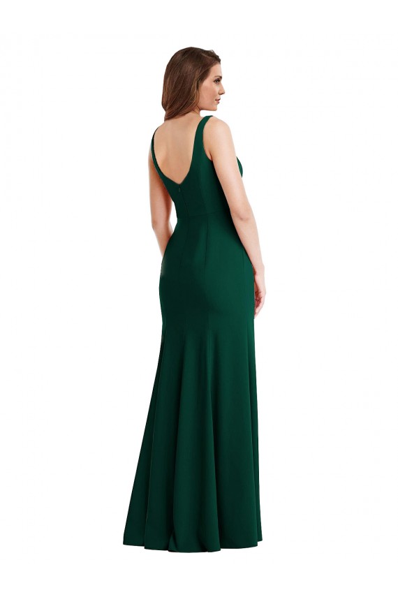 Long Sleeveless Stretch Crepe Midnight Green Trumpet Semi Formal Evening Dress