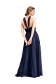 Long Sleeveless Tulle Navy Blue A-Line Evening Dress