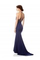 Long Sleeveless Stretch Crepe Navy Blue Mermaid Evening Dress