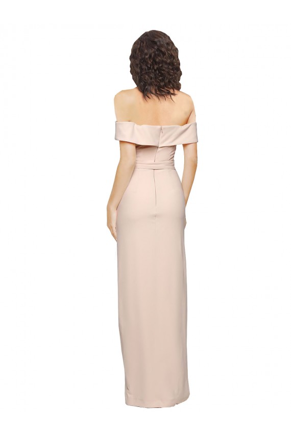 Long Sleeveless Stretch Crepe Nude Off the Shoulder Mermaid Formal Evening Dress