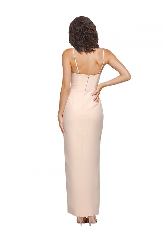 Long Sleeveless Stretch Crepe Nude Sheath Semi Formal Evening Dress