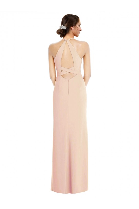 Long Sleeveless Stretch Crepe Nude Trumpet Formal Evening Dress
