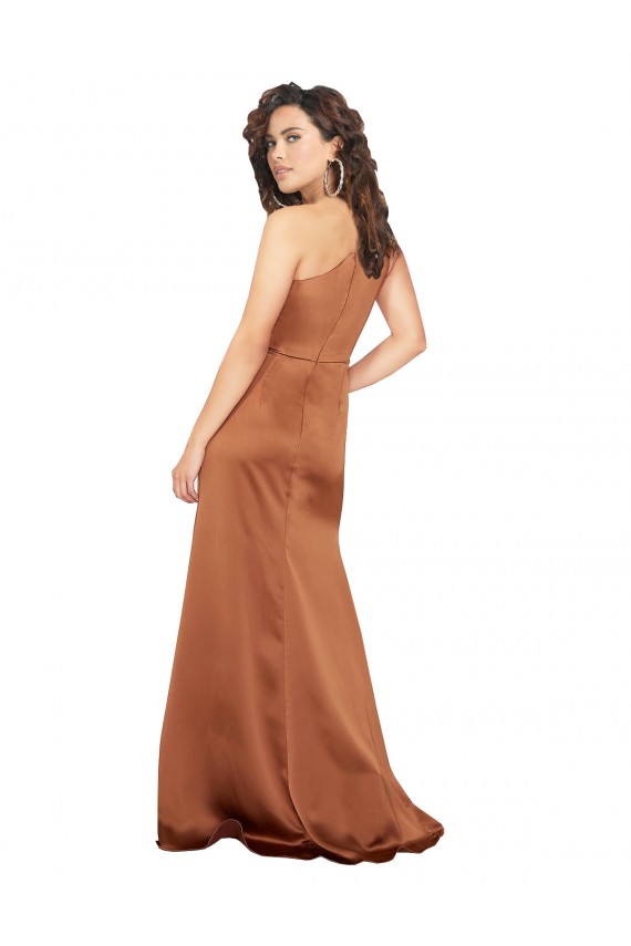 Long Sleeveless Silky Satin Orange A-Line Formal Dress