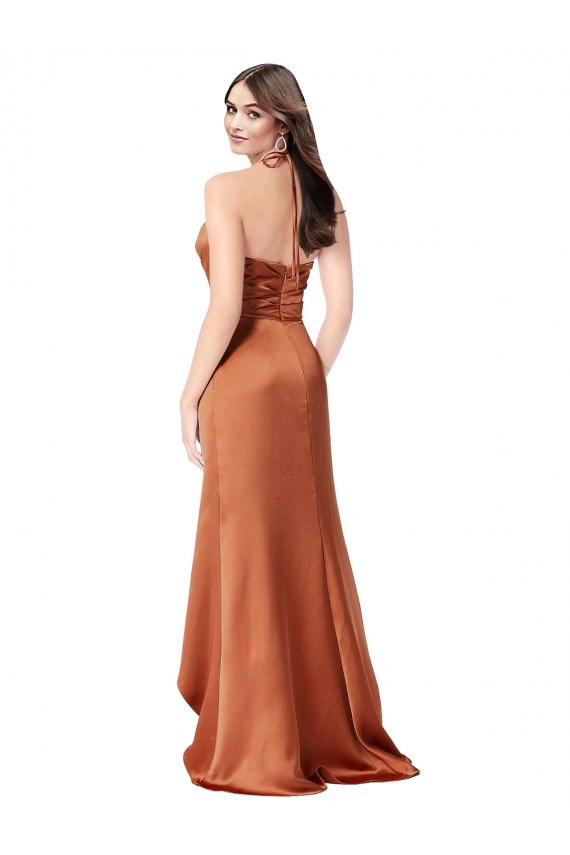 Long Sleeveless Silky Satin Orange A-Line High Low Evening Dress