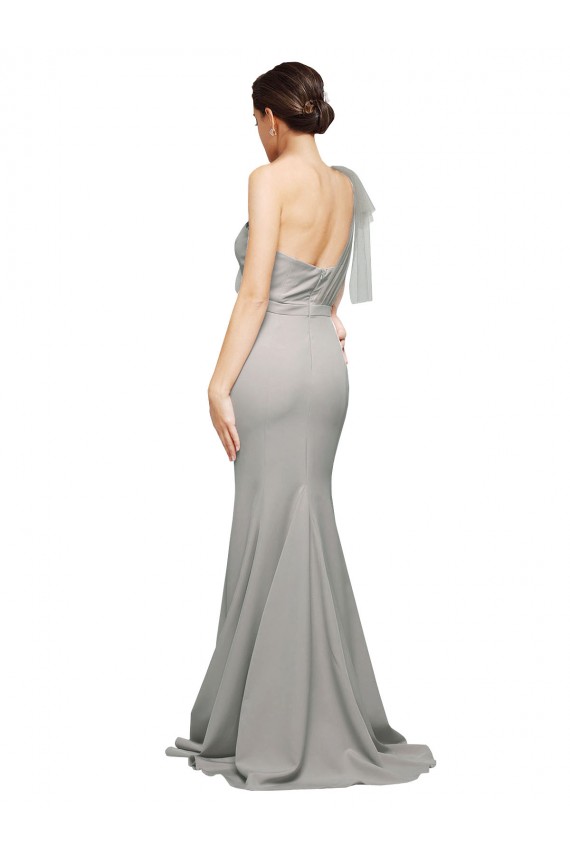 Sweep Train Sleeveless Stretch Crepe & Tulle Oyster Silver Mermaid Formal Evening Dress