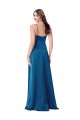 Long Sleeveless Silky Satin Peacock Blue Spaghetti Straps A-Line Formal Evening Dress