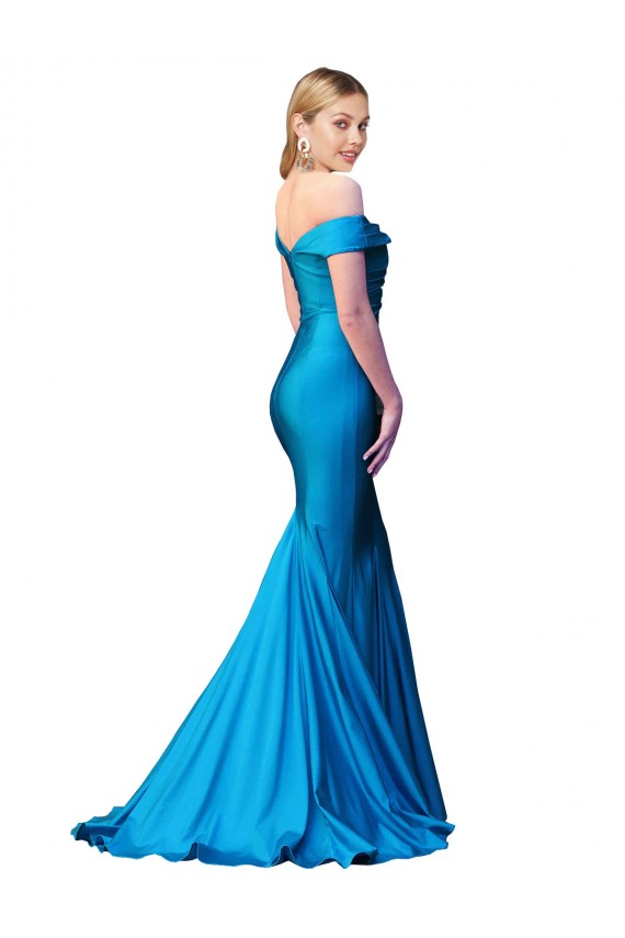 Long Sleeveless Satin Peacock Blue Mermaid Formal Evening Dress