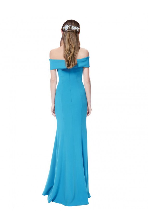 Long Sleeveless Stretch Crepe Peacock Blue Sheath Formal Dress