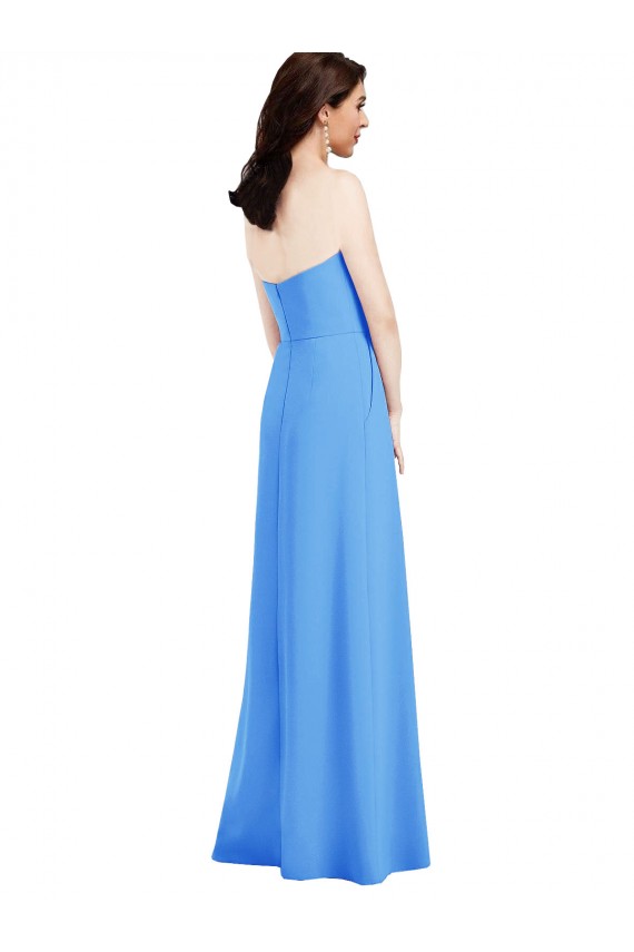 Long Sleeveless Stretch Crepe Peacock Blue Strapless Trumpet Semi Formal Evening Dress