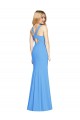 Long Sleeveless Stretch Crepe Peacock Blue Trumpet Semi Formal Evening Dress