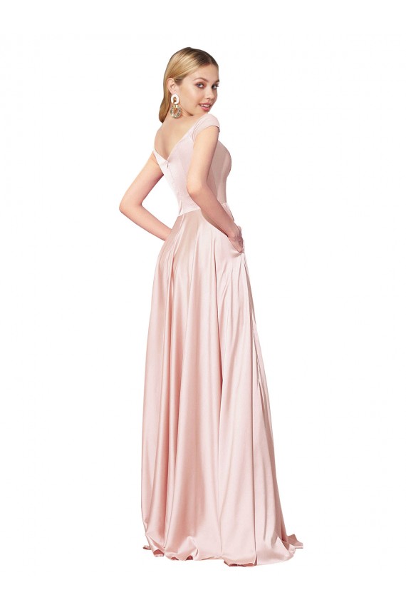 Long Sleeveless Satin Pink A-Line Formal Evening Gown