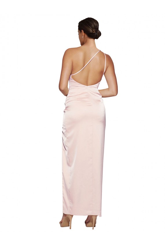 Long Sleeveless Silky Satin Pink A-Line Semi Formal Evening Dress