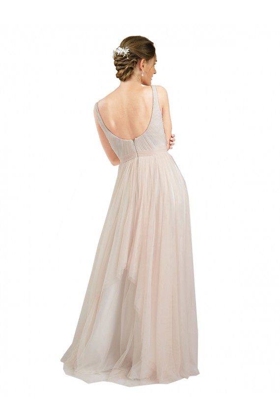 Long Sleeveless Tulle Pink A-Line Semi Formal Evening Dress