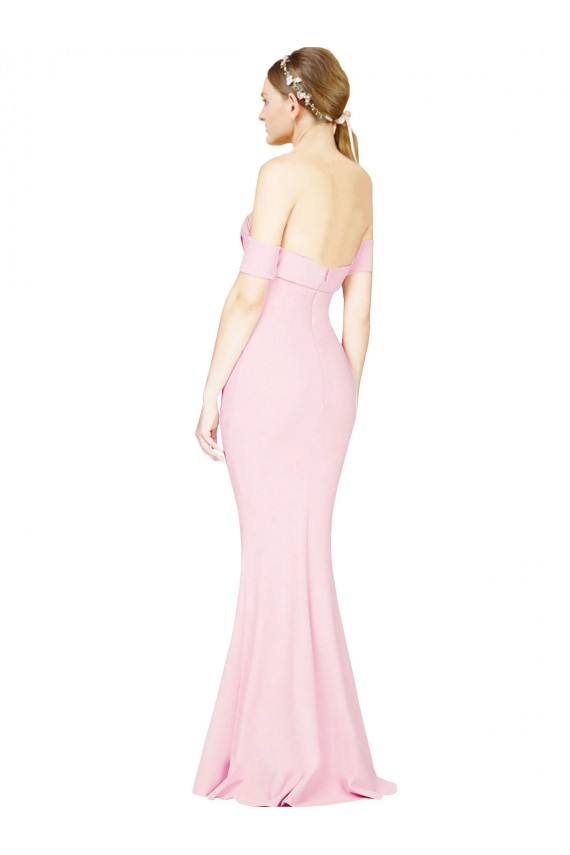 Long Sleeveless Stretch Crepe Pink Strapless A-Line Formal Evening Dress