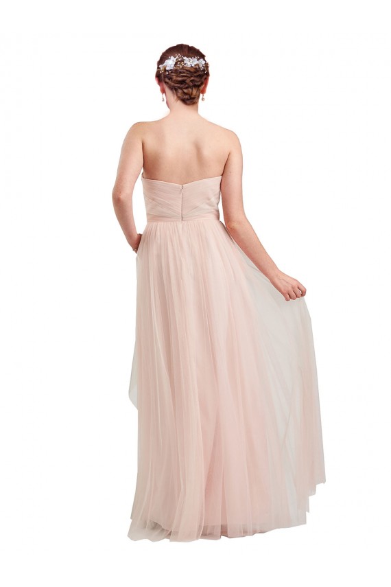 Long Sleeveless Tulle Pink A-Line Evening Dress