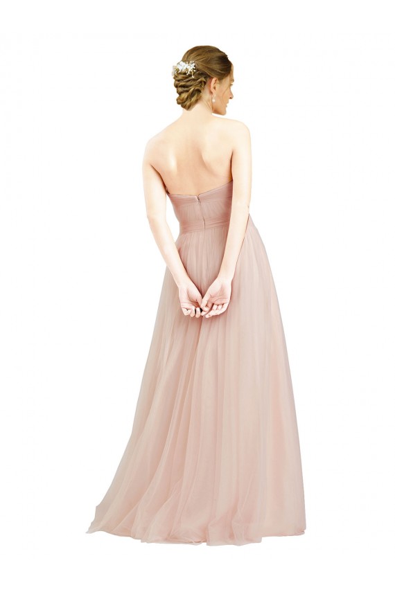 Long Sleeveless Tulle Pink A-Line Semi Formal Dress