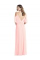 Long Cold Shoulder Soft Chiffon Pink A-Line Semi Formal Evening Dress
