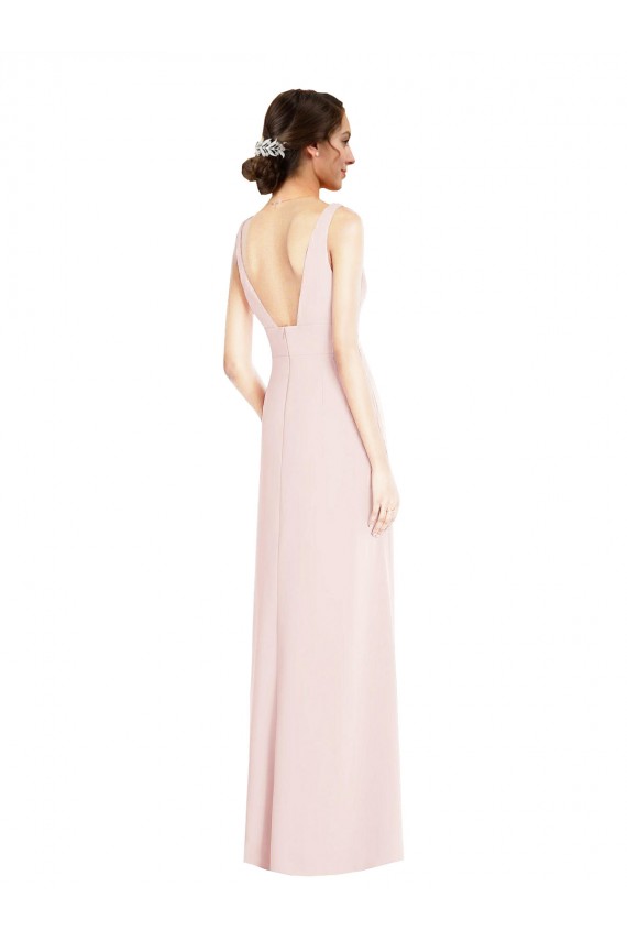 Long Sleeveless Stretch Crepe Pink A-Line Black Tie Evening Dress