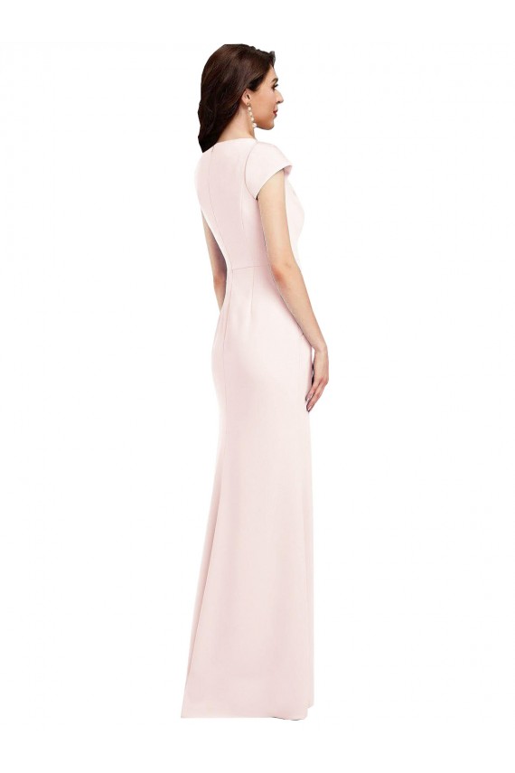 Long Cap Sleeves Stretch Crepe Pink A-Line Formal Evening Dress