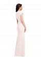 Long Cap Sleeves Stretch Crepe Pink A-Line Formal Evening Dress