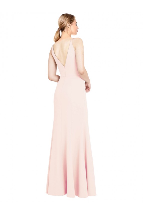 Long Sleeveless Stretch Crepe Pink A-Line Formal Evening Dress