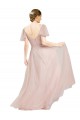 Long Flutter Sleeves Tulle Pink A-Line Formal Dress