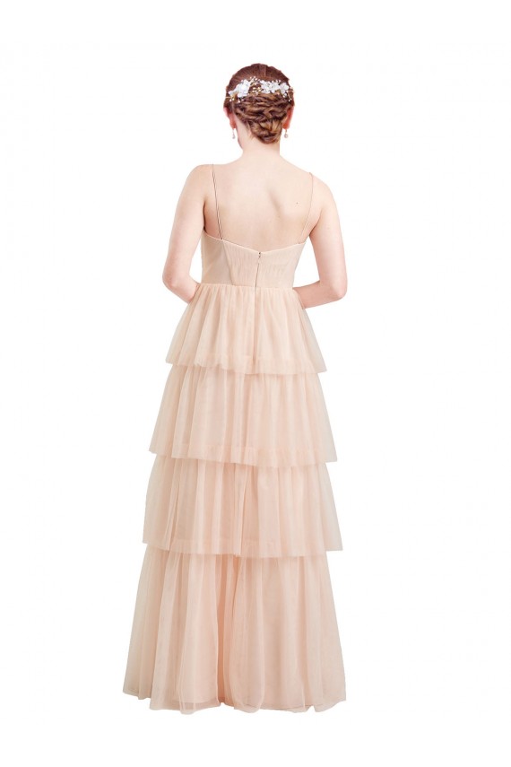 Long Sleeveless Tulle Pink V-Neck A-Line Semi Formal Evening Dress