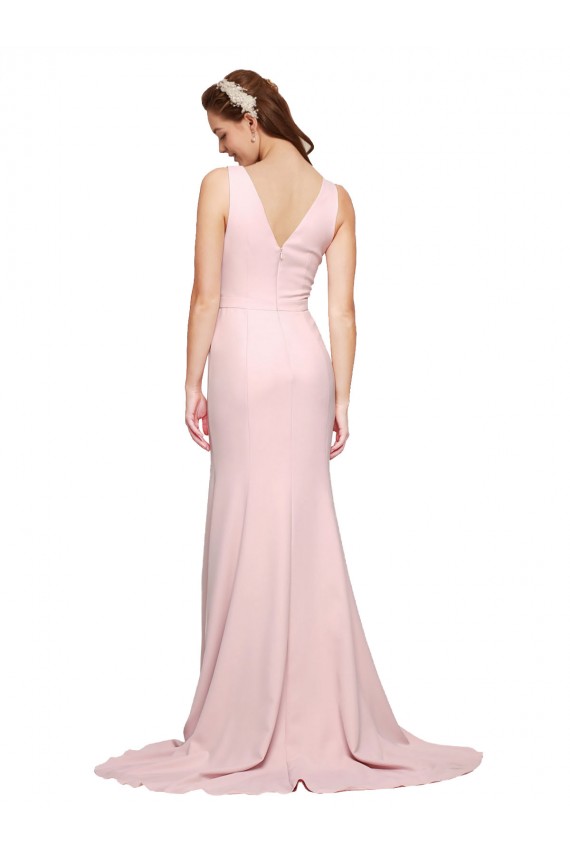 Sweep Train Sleeveless Stretch Crepe Pink A-Line Black Tie Evening Dress