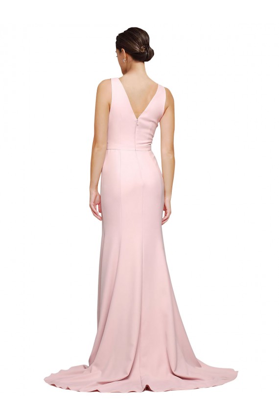 Sweep Train Sleeveless Stretch Crepe Pink A-Line Semi Formal Evening Dress