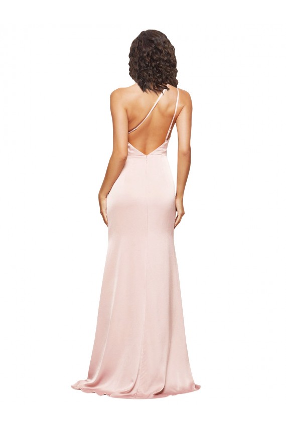 Long Sleeveless Silky Satin Pink Sheath Formal Evening Dress