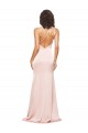 Long Sleeveless Silky Satin Pink Sheath Formal Evening Dress