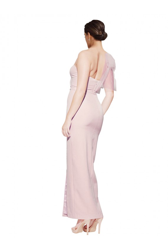 Long Sleeveless Stretch Crepe Pink Sheath Formal Evening Dress