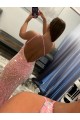 Sweep Train Sleeveless Velvet Sequin Pink Sheath Evening Dress
