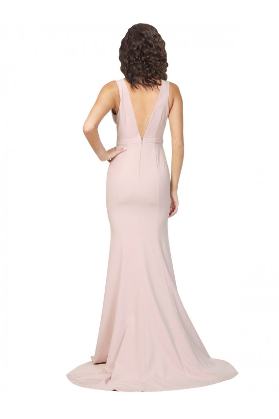 Sweep Train Sleeveless Stretch Crepe Pink Sheath Black Tie Evening Dress