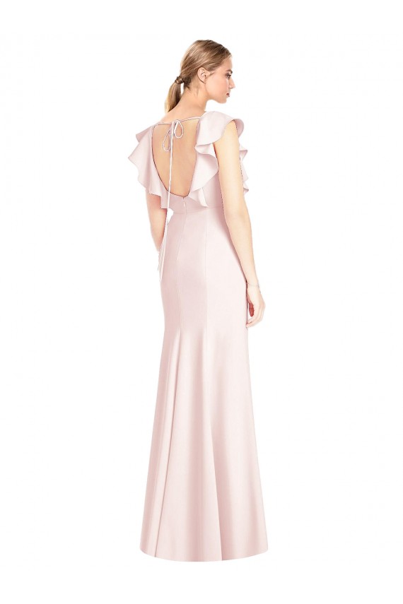 Long Cap Sleeves Stretch Crepe Pink Trumpet Formal Dress