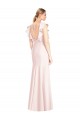 Long Cap Sleeves Stretch Crepe Pink Trumpet Formal Dress