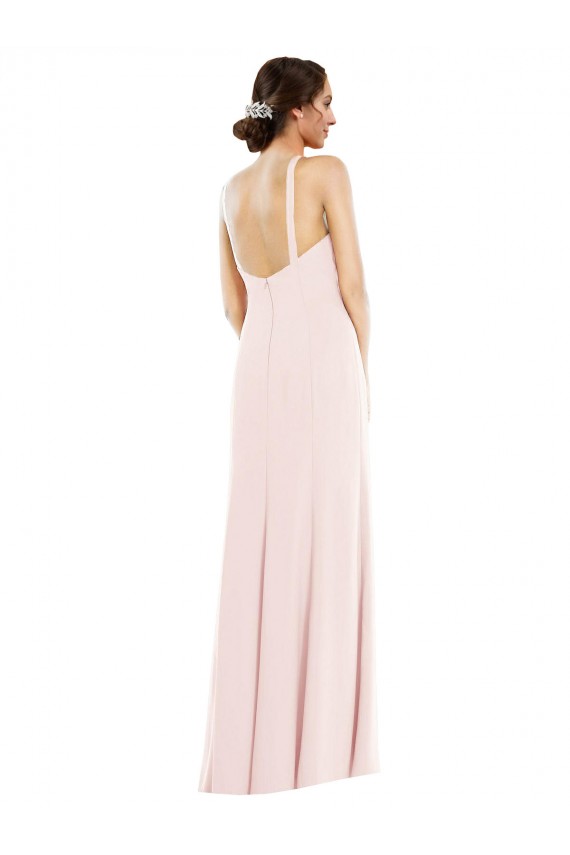 Long Sleeveless Stretch Crepe Pink Halter Neck Trumpet Formal Evening Dress