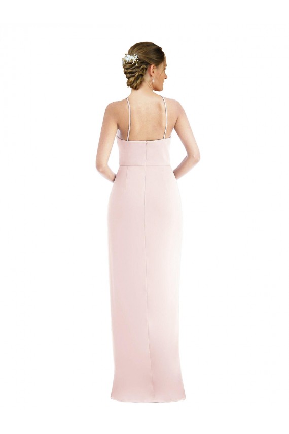 Long Sleeveless Stretch Crepe Pink Halter Neck Trumpet Semi Formal Evening Dress