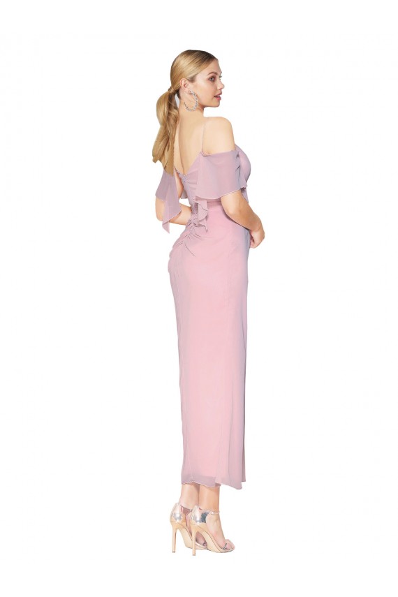 Knee Length Cold Shoulder Soft Chiffon Primrose Mermaid Formal Evening Dress