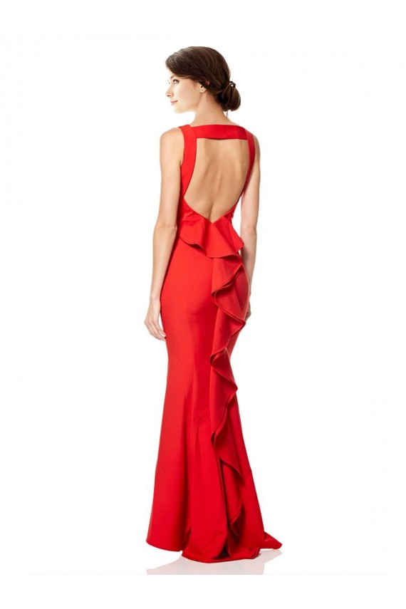 Long Sleeveless Stretch Crepe Red Mermaid Open Back Evening Dress