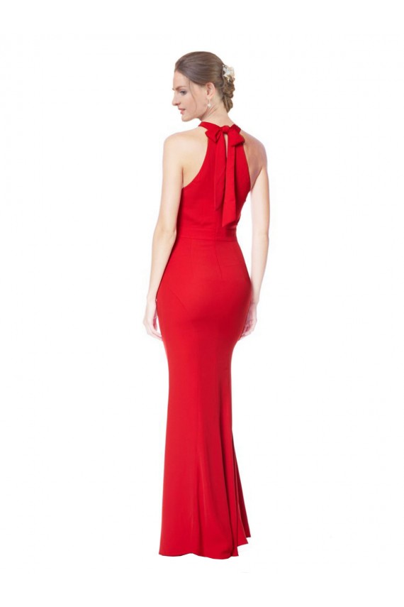Long Sleeveless Stretch Crepe Red Mermaid Evening Dress