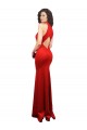 Long Sleeveless Stretch Satin Red Halter Neck Mermaid Formal Evening Dress
